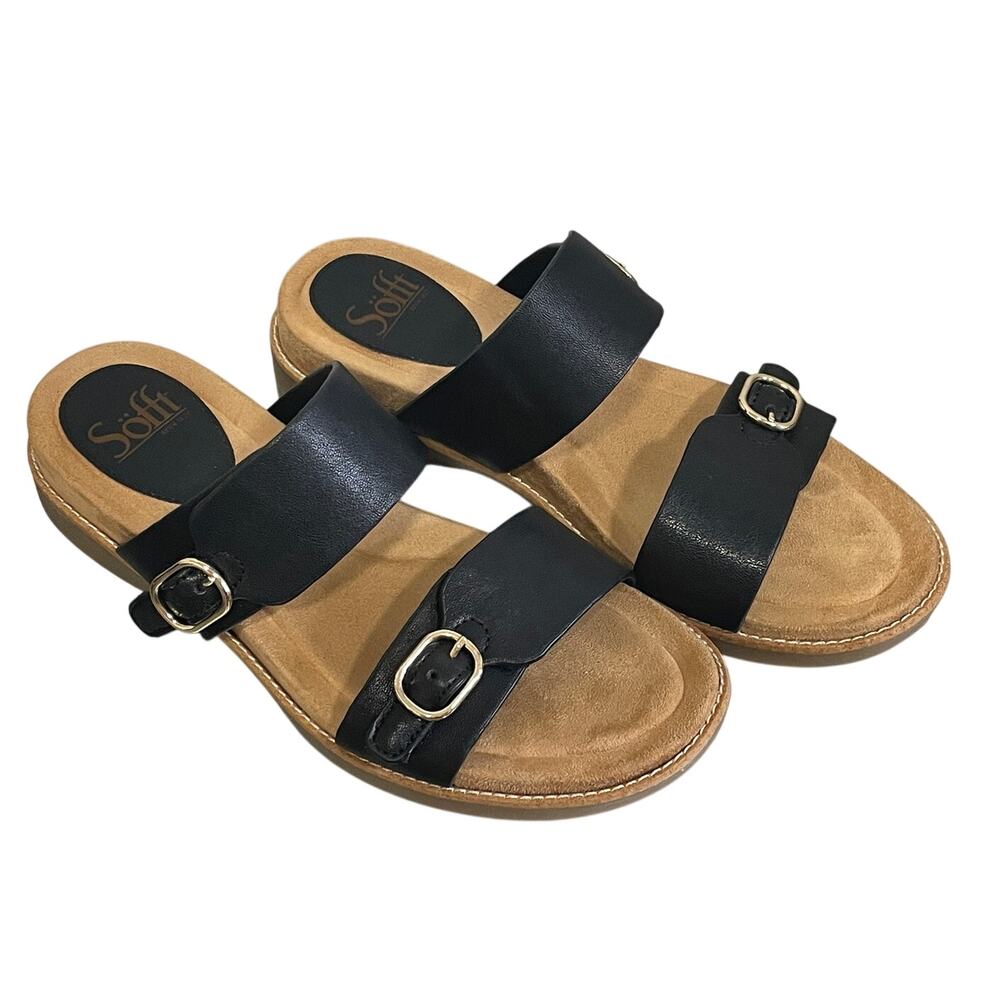 Sofft Bernise Double-Band Slides Black Leather Buckle Strap Women's Sz 8